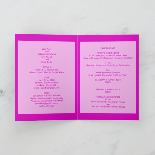 Roze Glitzy Custom Text Details Bachelorette Party (Binnen)