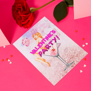 Roze Glitzy Glamoureuze Valentijnsdag Party Invite Kaart