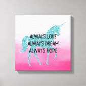 Roze Glitzy Glitter Aqua Unicorn Canvas Afdruk (Voorkant)