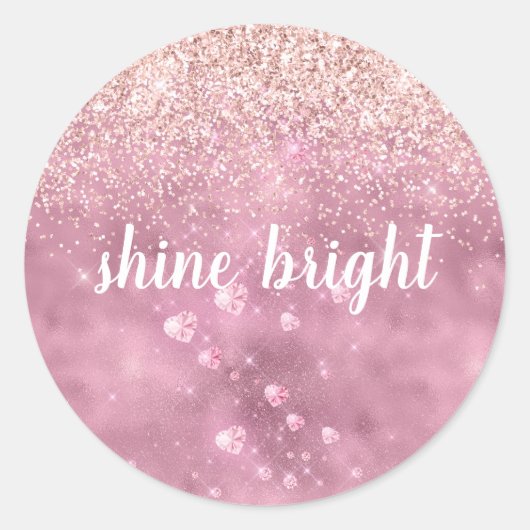 Roze Glitzy Glitter Harten Ronde Sticker (Voorkant)