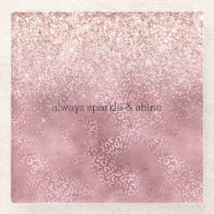 Roze Glitzy Glitter Leopard Print Glazen Onderzetter