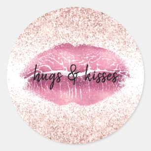 Roze Glitzy Glitter Lippen Ronde Sticker