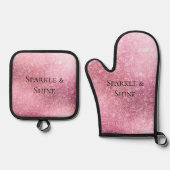 Roze Glitzy Sparkle gepersonaliseerd Ovenwant & Pannenlap Set (Voorkant)