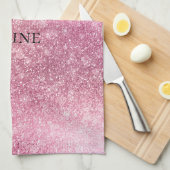 Roze Glitzy Sparkle gepersonaliseerd Theedoek (Quarter Fold)