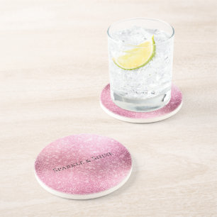 Roze Glitzy Sparkle gepersonaliseerd Zandsteen Onderzetter