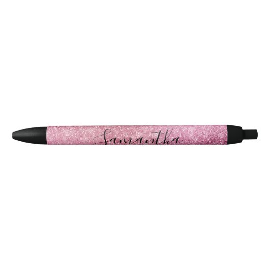Roze Glitzy Sparkle gepersonaliseerd Zwarte Inkt Pen (Voorkant)