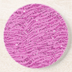 Roze Glitzy Sparkle Glitter Zebra Print Zandsteen Onderzetter