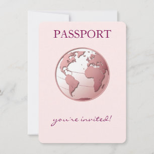 Roze Globe Paspoort Reis Baby Shower Kaart