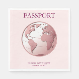 Roze Globe Paspoort Reis Baby Shower Servet