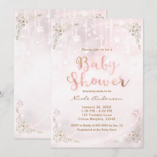 Roze gloed & gouden hemelse glans baby shower kaart