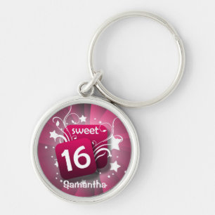 Roze gloeiende zwellen zoet 16 Aangepaste Sleutelh Sleutelhanger
