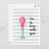 Roze gloeilamp Briefkaart Hartstrepen (Voorkant / Achterkant)