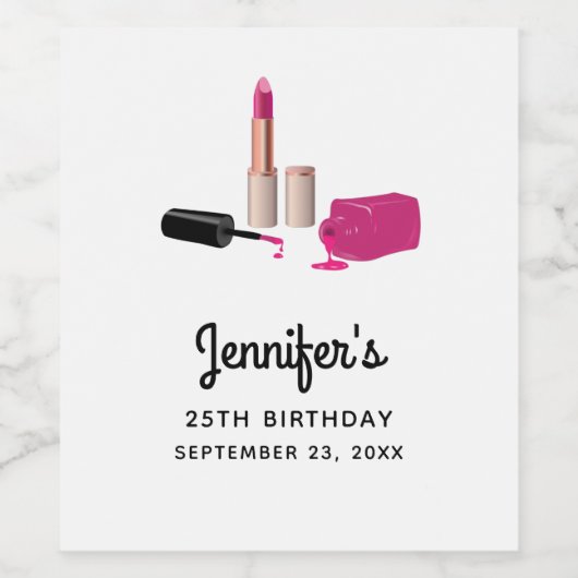 Roze gloeistok & nagels Poolse verjaardag Wijn Etiket (Enkel label)