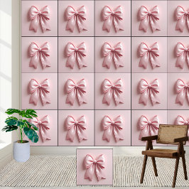 Roze Glossy Ribbon Bow Esthetisch - Peel en Stick Behang