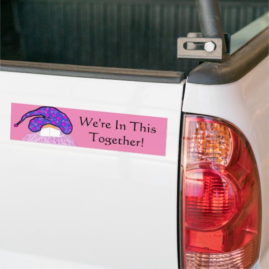 Roze gnome Face & Masker: In dit verband Bumpersticker (Op Truck)
