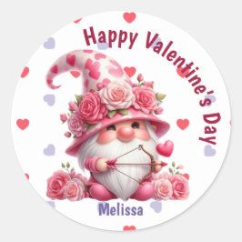 Roze Gnome Valentijn Cupido Ronde Sticker