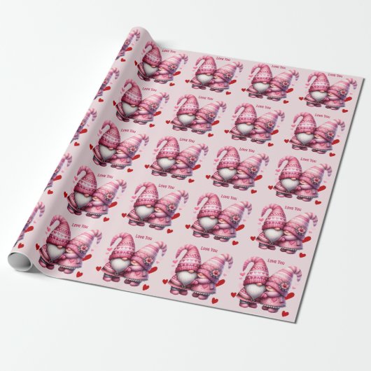 Roze Gnome Valentijn Paar Cadeaupapier (Uitgerold)