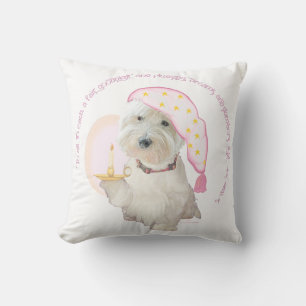 Roze Goedenacht Westie met Kaars Ronde Kussen