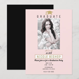 Roze Gold Afstuderen Foto Modern Graduation Party Kaart