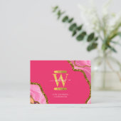 Roze Gold Agate Geode Glitter Monogram QR Code Visitekaartje (Staand voorkant)