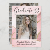 Roze Gold Agate Glitter Afstuderen Foto Afstuderen Aankondiging (Voorkant / Achterkant)