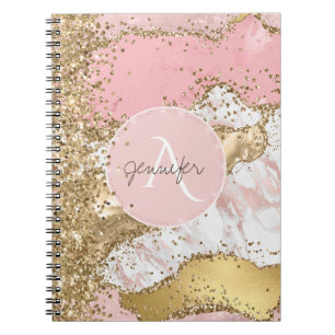 Roze Gold Agate Modern Elegant Geode Monogrammed Notitieboek