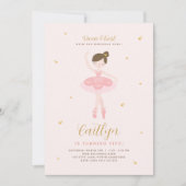 Roze & Gold Ballerina Birthday Uitnodiging (Voorkant)