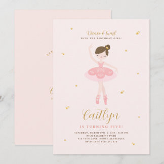 Roze & Gold Ballerina Birthday Uitnodiging