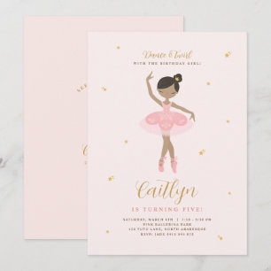 Roze & Gold Ballerina Birthday Uitnodiging