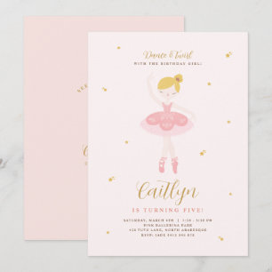 Roze & Gold Ballerina Birthday Uitnodiging