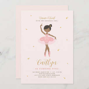 Roze & Gold Ballerina Birthday Uitnodiging