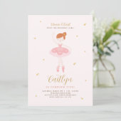Roze & Gold Ballerina Birthday Uitnodiging (Staand voorkant)