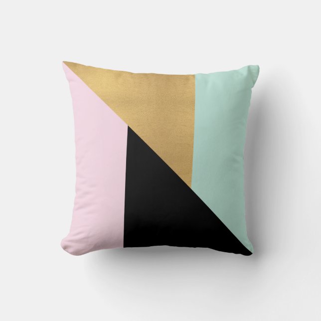 Roze Gold Black en Blauwgroen modern Sierkussen (Voorkant)