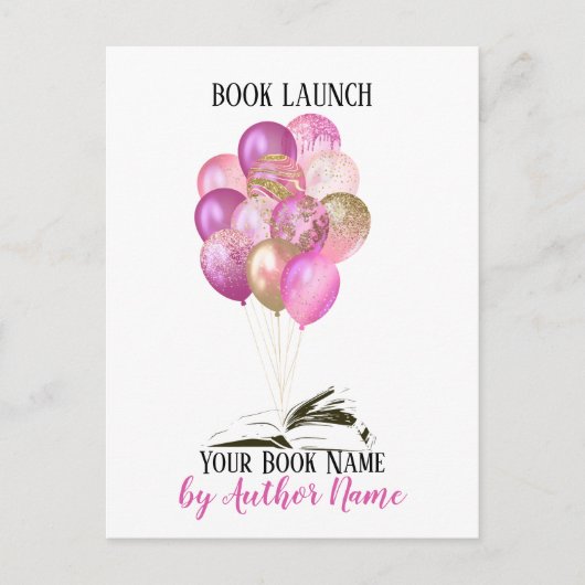 Roze Gold Book Launch Party Invitation Briefkaart (Voorkant)