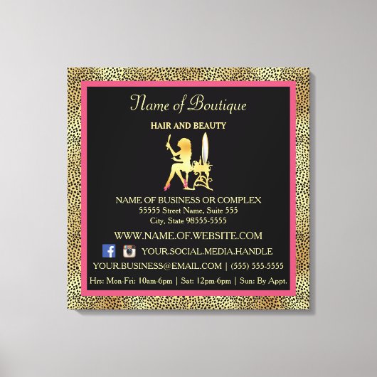 Roze Gold Cheetah Print Boutique Information Sign (Voorkant)