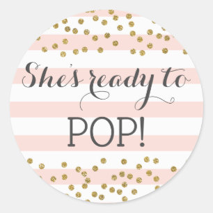 Roze Gold Confetti Baby shower Klaar voor Pop Ronde Sticker