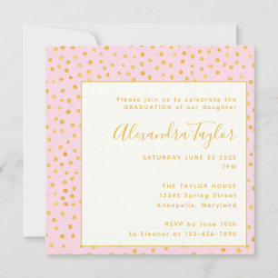 Roze Gold Confetti Polka Dots Graduparty Kaart