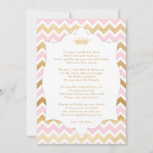 Roze Gold Crown baby shower - Dank u voor uw brief Bedankkaart