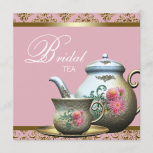 Roze Gold Damask Bridal Tea Shower Kaart