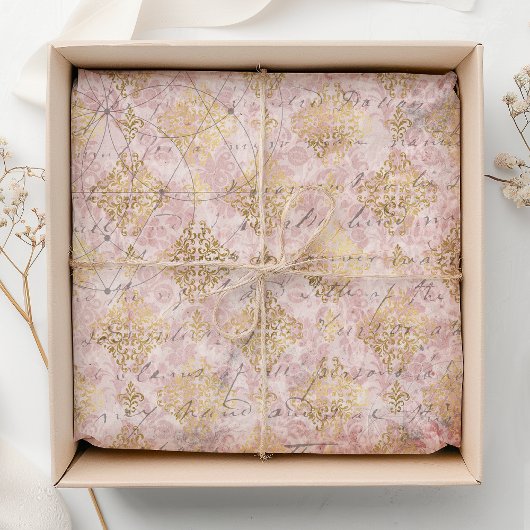 Roze Gold Damask-handschriftenontkoppeling Tissuepapier