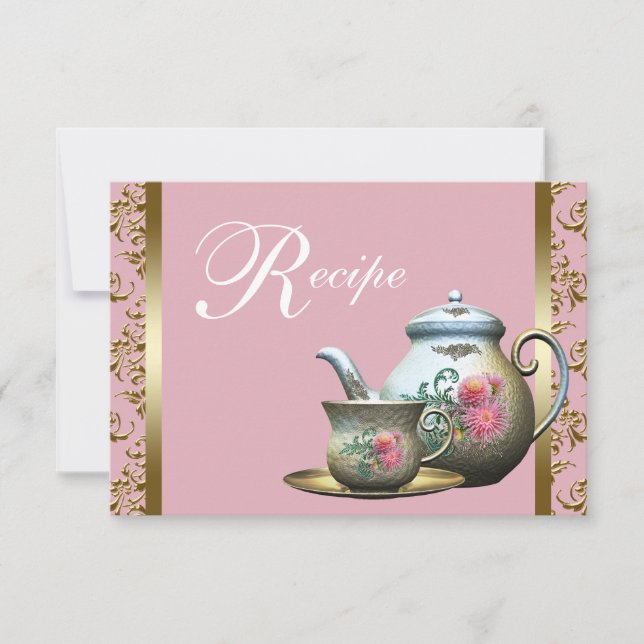 Roze Gold Damask Tea Cup Recipe Kaarten (Voorkant)