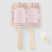 Roze Gold Deco Chic Glam Wedding Program Handteken Handwaaier (Voorkant en achterkant)