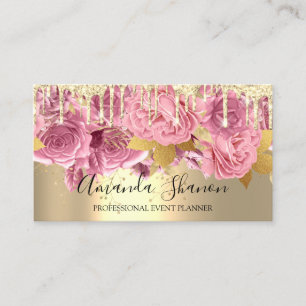 Roze Gold Drip Flower Logo Event Planner QRCode Visitekaartje