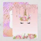 Roze Gold Drip Glitter Unicorn Sjabloon Kaart (Voorkant / Achterkant)