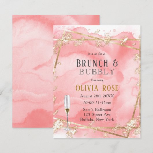 Roze Gold Fairytale Brunch & bubel Uitnodiging (Voorkant / Achterkant)