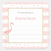 Roze Gold Flamingo Confetti Bookplate Sticker (Voorkant)