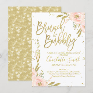 Roze Gold Floral Brunch Bridal Shower Kaart
