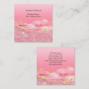 Roze Gold Glitter Agate Trendy Small Business Vierkante Visitekaartje