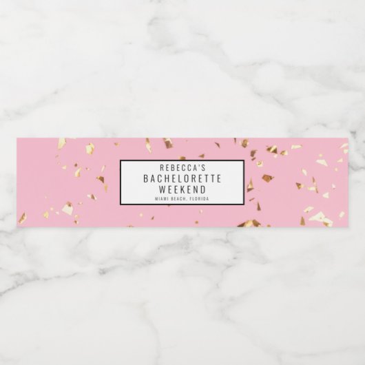 Roze Gold Glitter Bachelorette Weekend Getaway Waterfles Etiket (Enkel label)