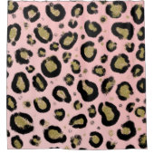 Roze Gold Glitter & Black Leopard Cheetah Print Douchegordijn (Voorkant)